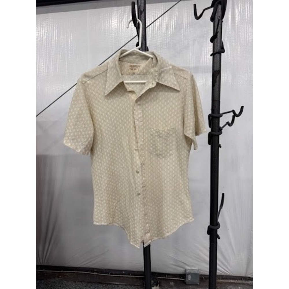 Vintage 70s Towncraft JCPenney Penn Prest Shirt Tan Geometric Texture Disco Mens - Picture 1 of 3